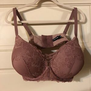 Torrid 44D Lace Corset Push Up Plunge Bra in Mauve
